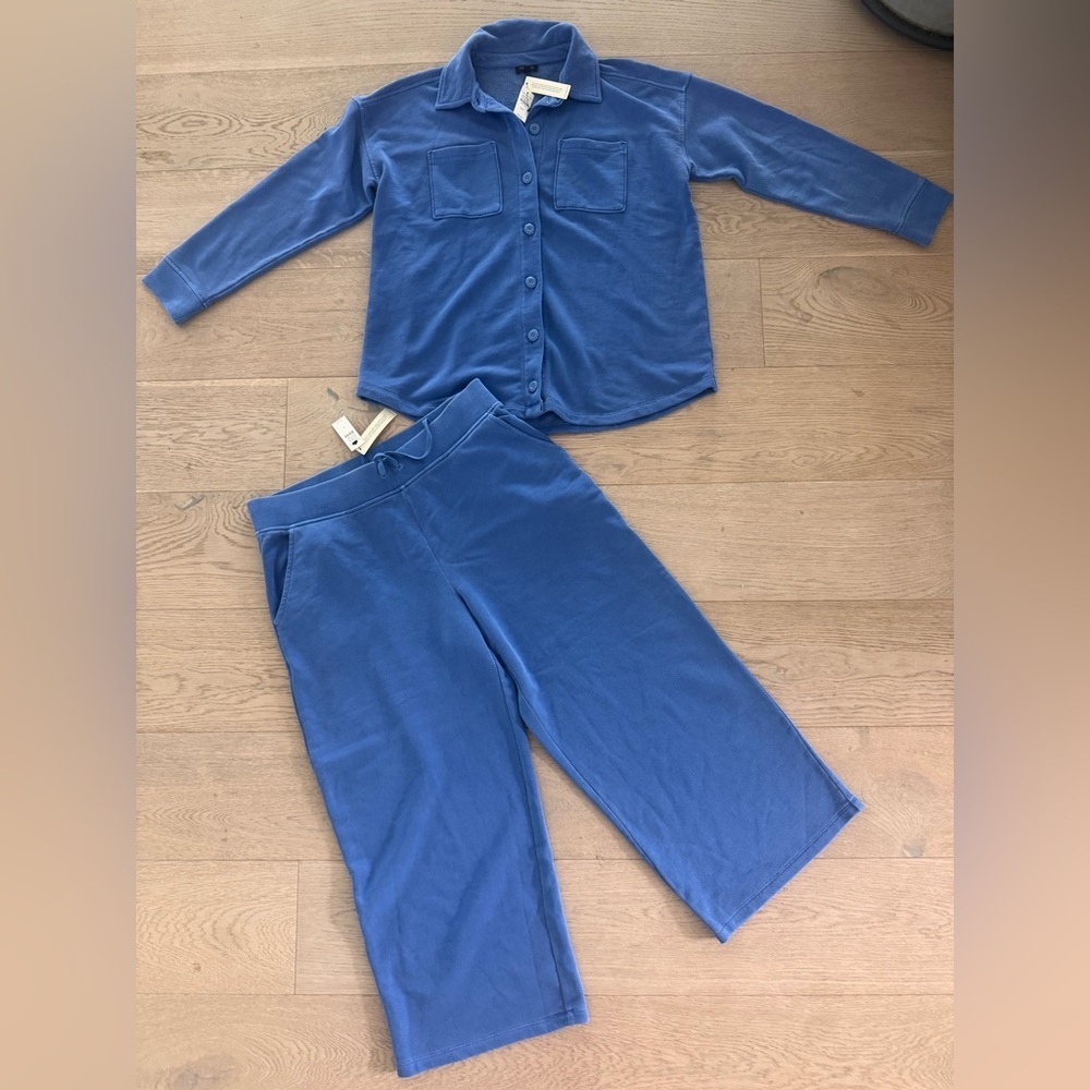 NWT Talbots Beach Terry Shacket and wide leg crop pants top size M, pant size L